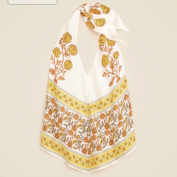 J. Crew Tops - J Crew Open-back halter top in sunset rose block print Size XXS NWT